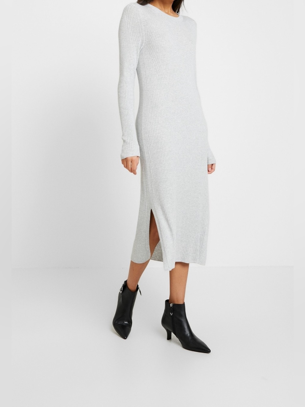 Banana Republic Ribbed Long Sleeve Midi Dress Light Gray Size S Rayon Excellent